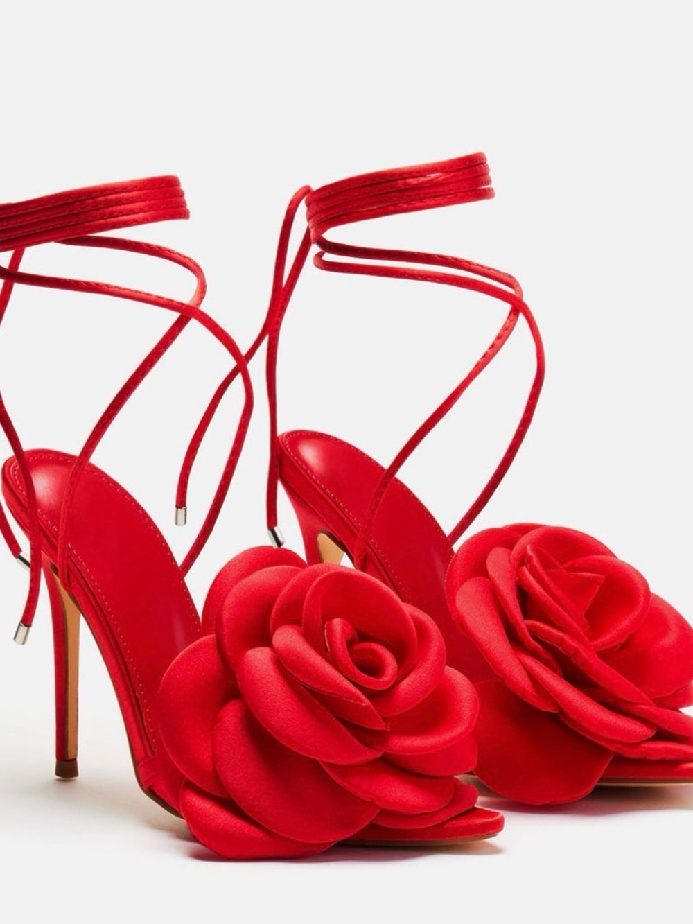 Fashion Nova Red Rose Appliqué Stiletto Sandals